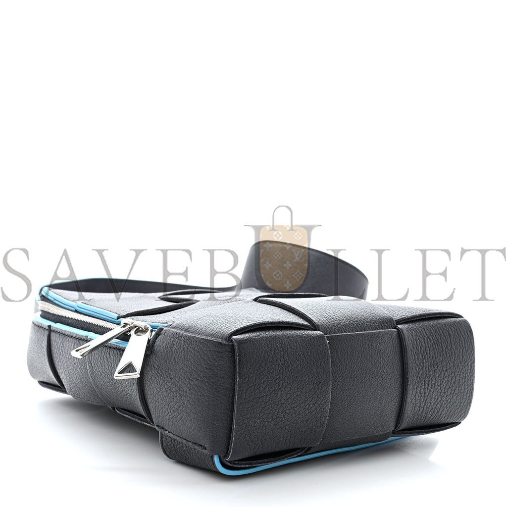 bo*te*ga Ve*ne*ta grained calfskin intreccio mini cassette sling bag deep blue pool (20*15*5cm)